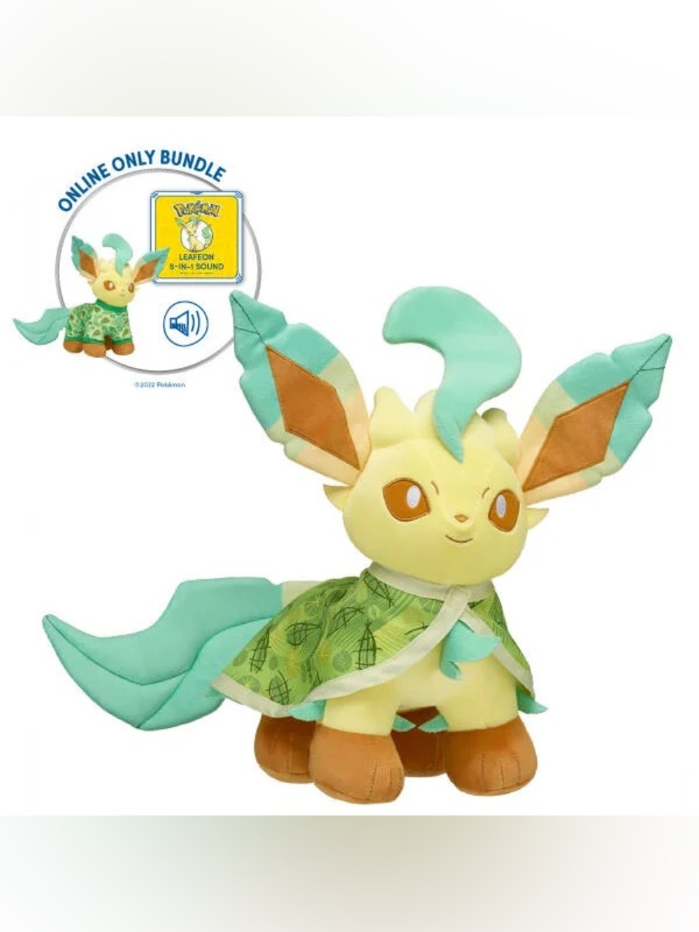 Build-A-Bear Leafeon Plush - Mint Green & Cream W/SOUND AND SCENT